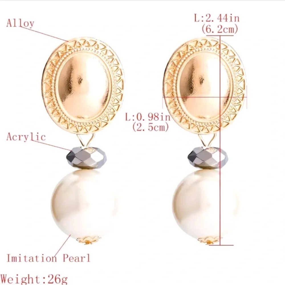 Vintage Gold Oval Button Pearl Earrings - Picture 3 of 4